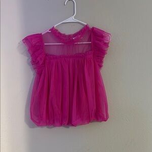 Pink Sheer Crop Top with Ruffled Sleeves